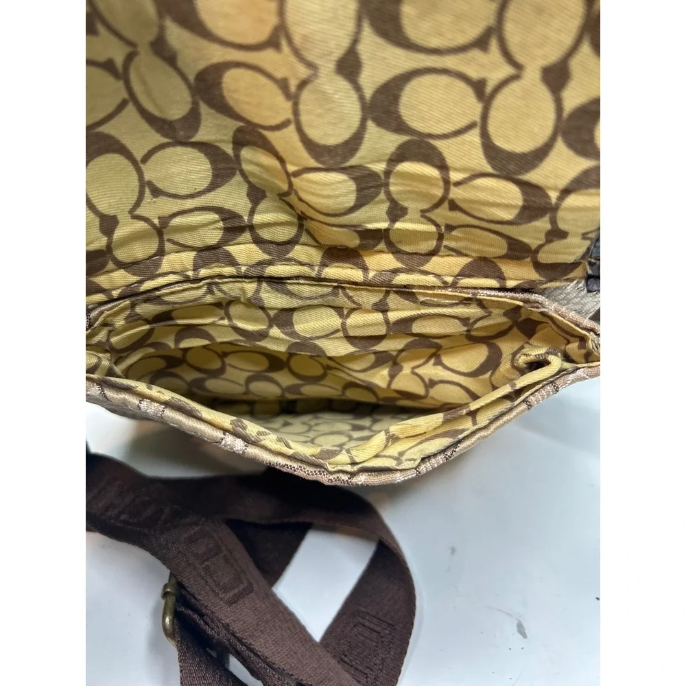 Coach Optical Signature Crossbody Bag Brown Tan Canvas Leather Turnlock 10403